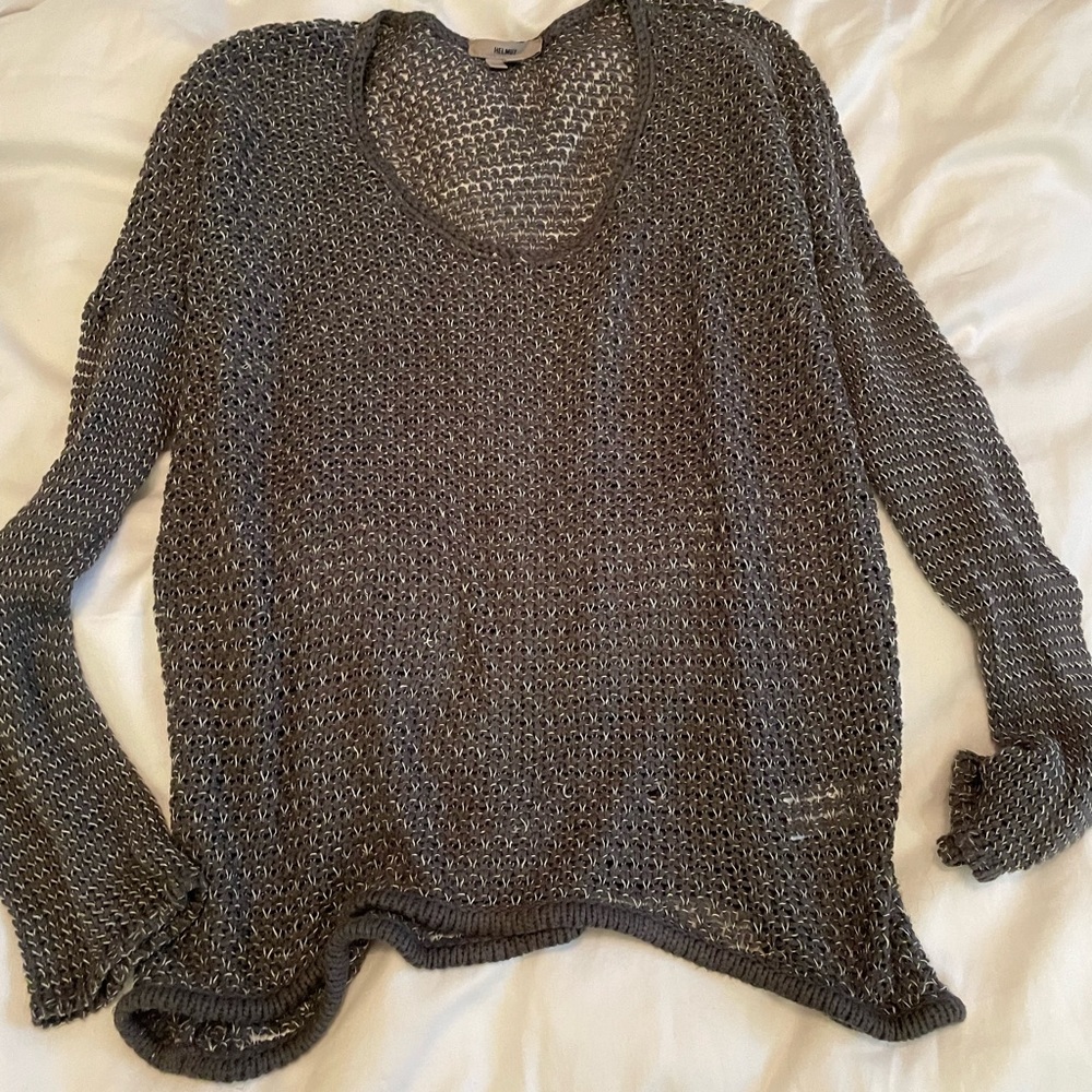 Helmut Lang Grey/white crochet effect sweater